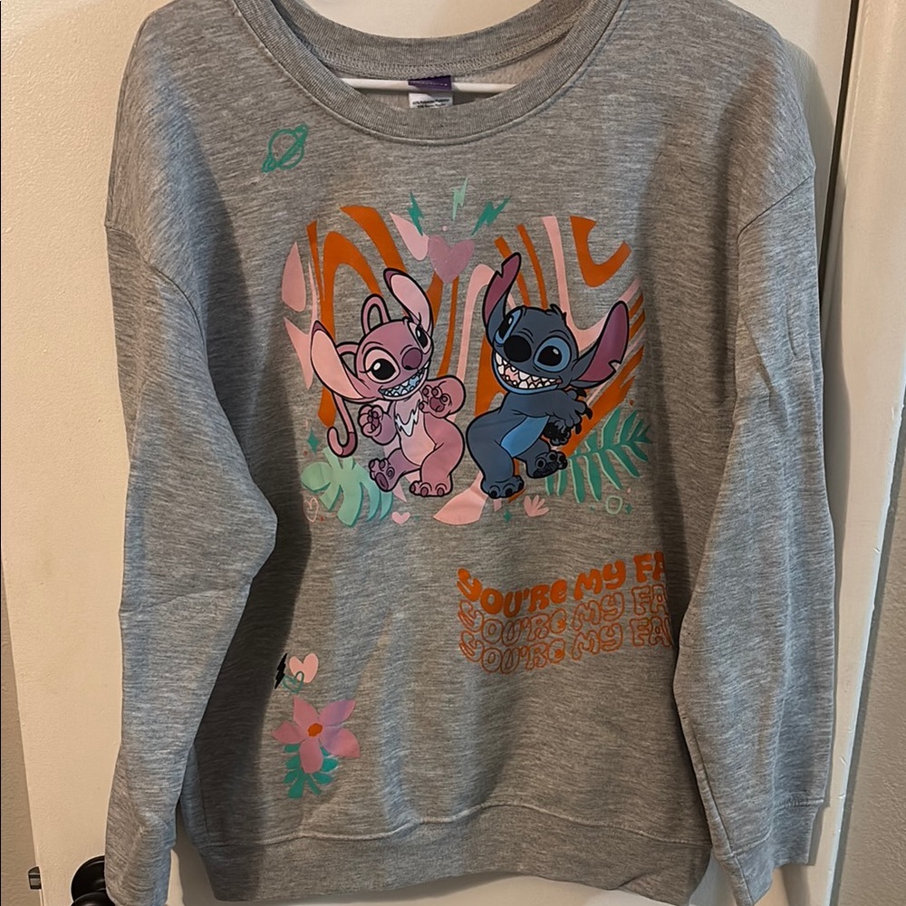 Disney Gray Sweatshirt with Stitch and Angel Print